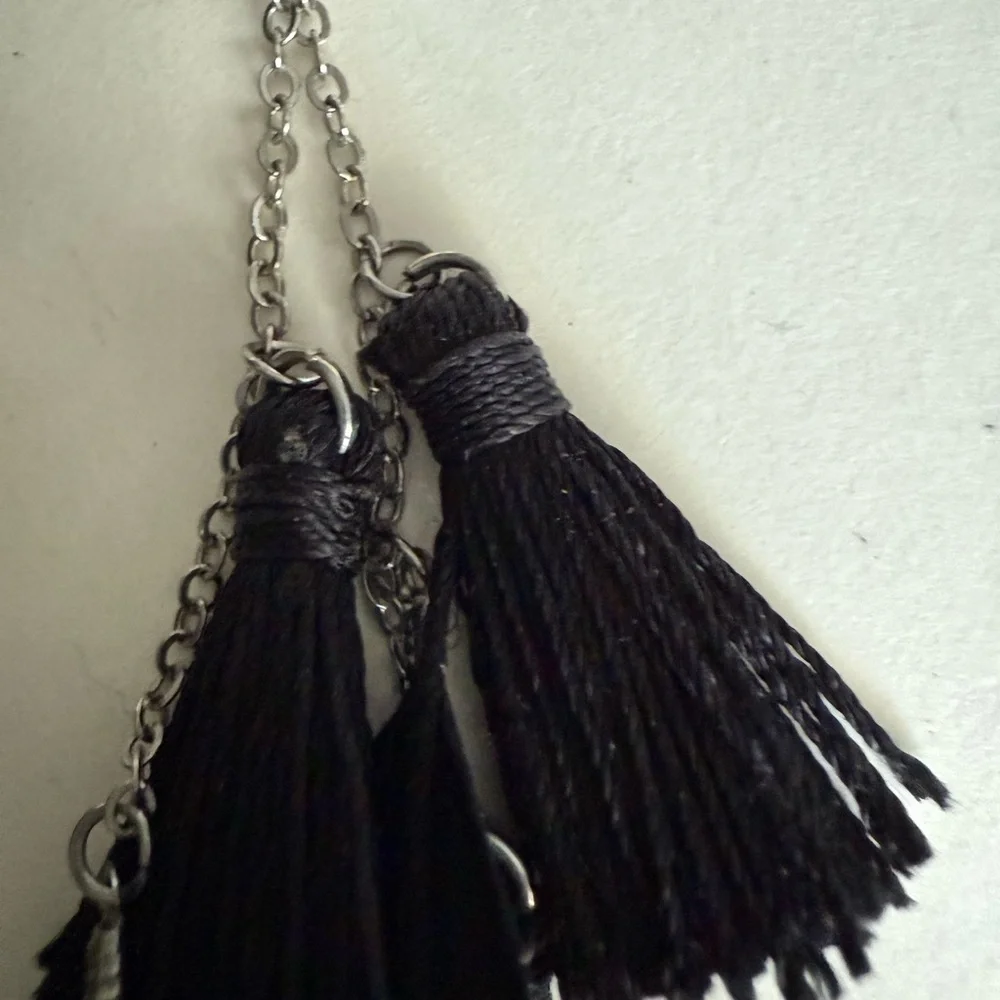 Chic Black Feather and Black  Tassel Earrings - Picture 8 of 14